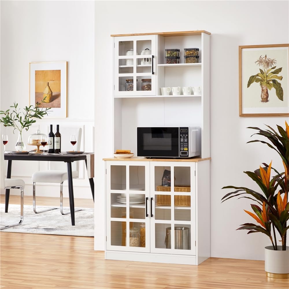 Thumbnail 2 de Yaheetech Credenza Cucina Alta Mobile Dispensa Buffet 80 x 37 x 183 cm in Bianco