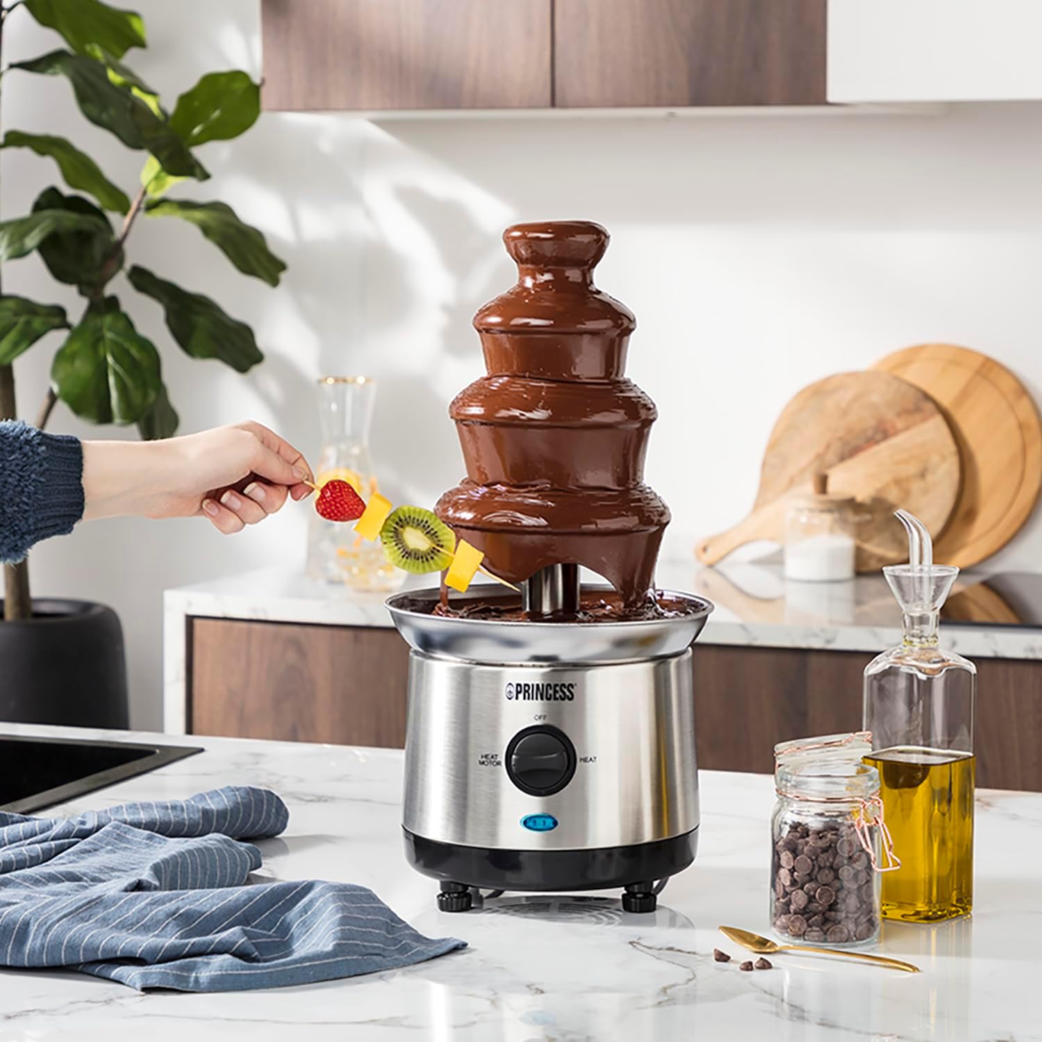 Detalle de Princess fontaine à chocolat XXL Inox Brossé – 4 étages, 1,1 L, 190 W