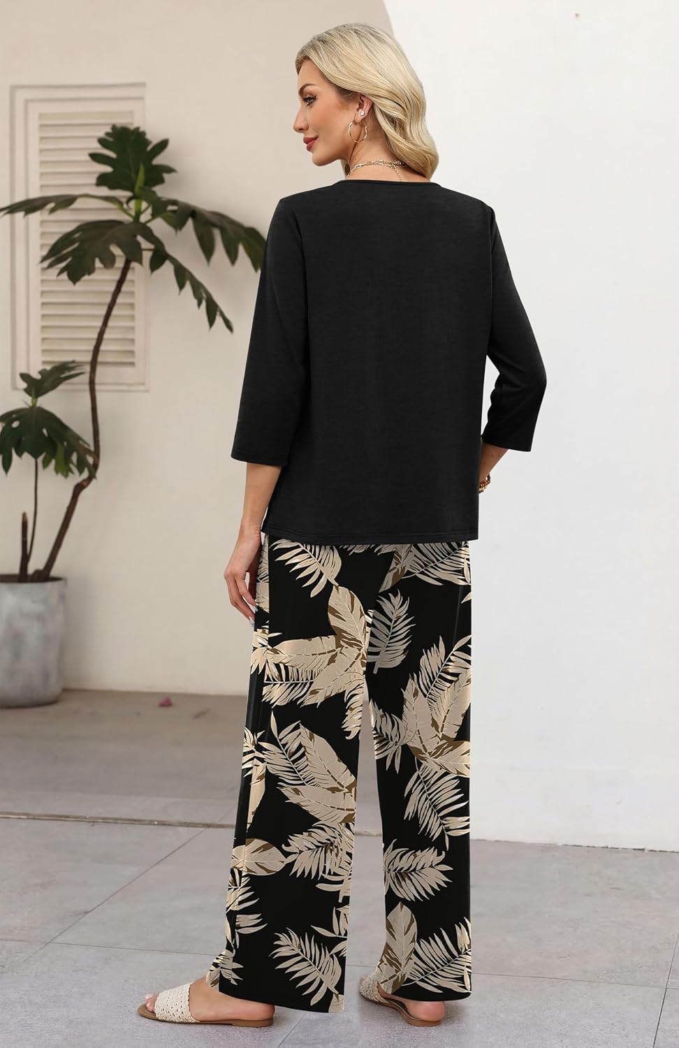 Thumbnail 4 de WIHOLL 2-Piece Women's Lounge Set with 3/4-Sleeve Top and Wide-Leg Pants