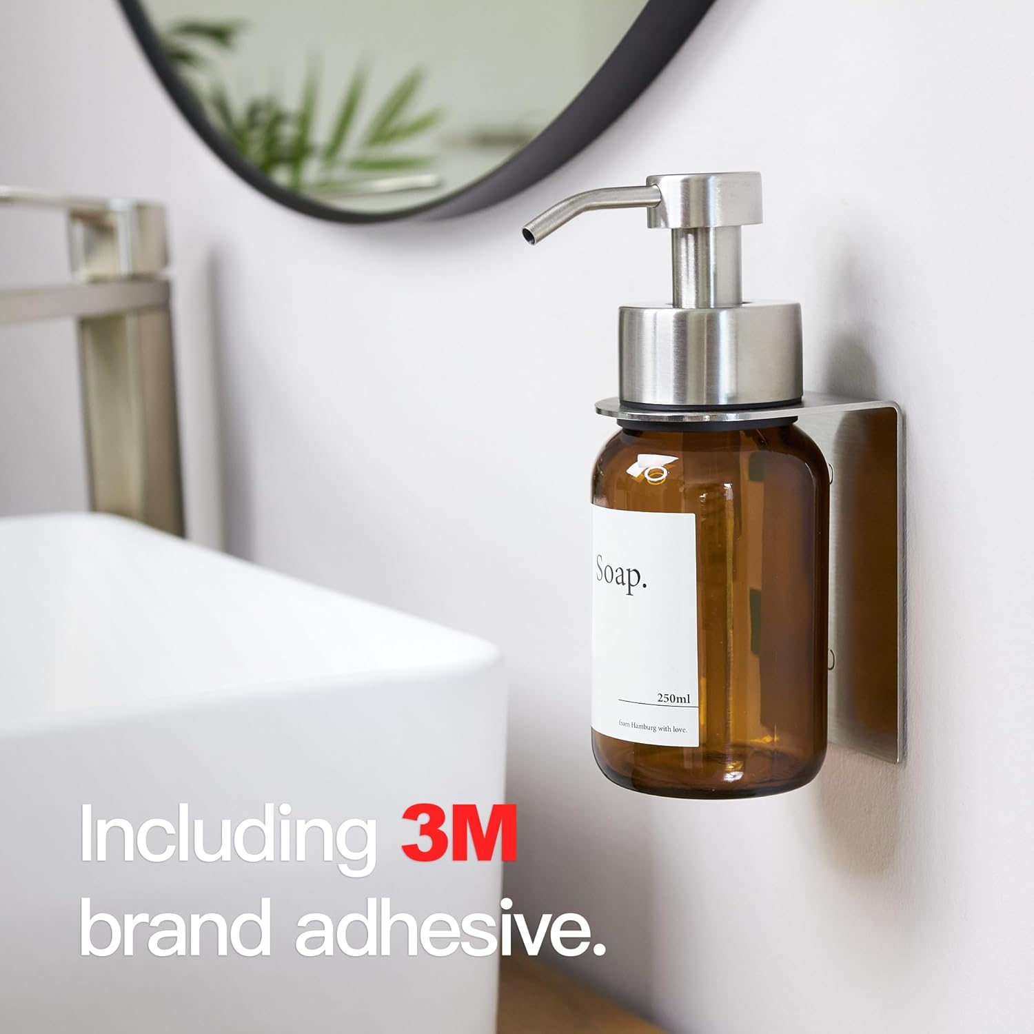 Detalle de Designfactory Hamburg Glass Soap Dispenser | Wall-Mounted, Durable Glass & Stainless Steel