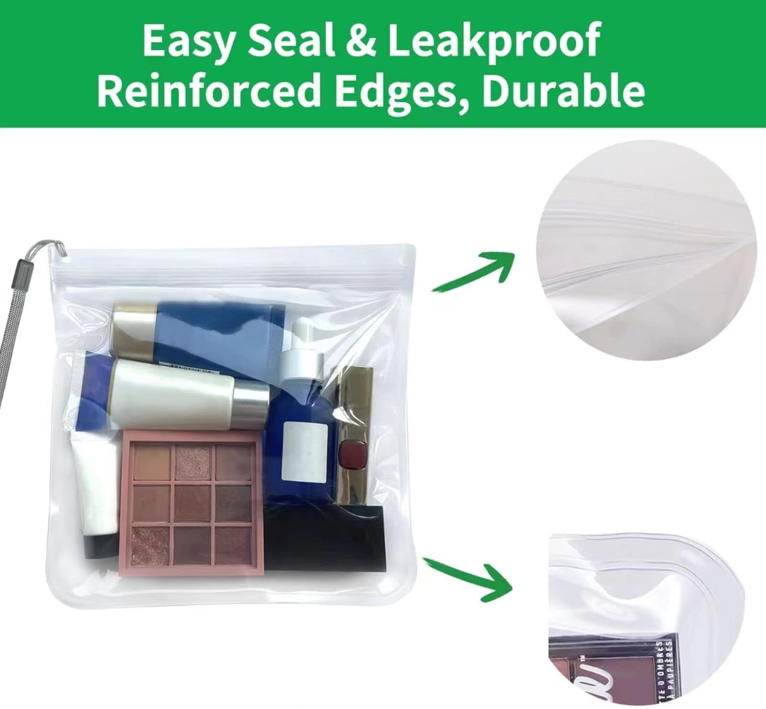 Detalle de 3PCS Clear Travel Toiletry Bags (20x20cm) – 100% Airport Security Compliant, Leakproof & Reusable