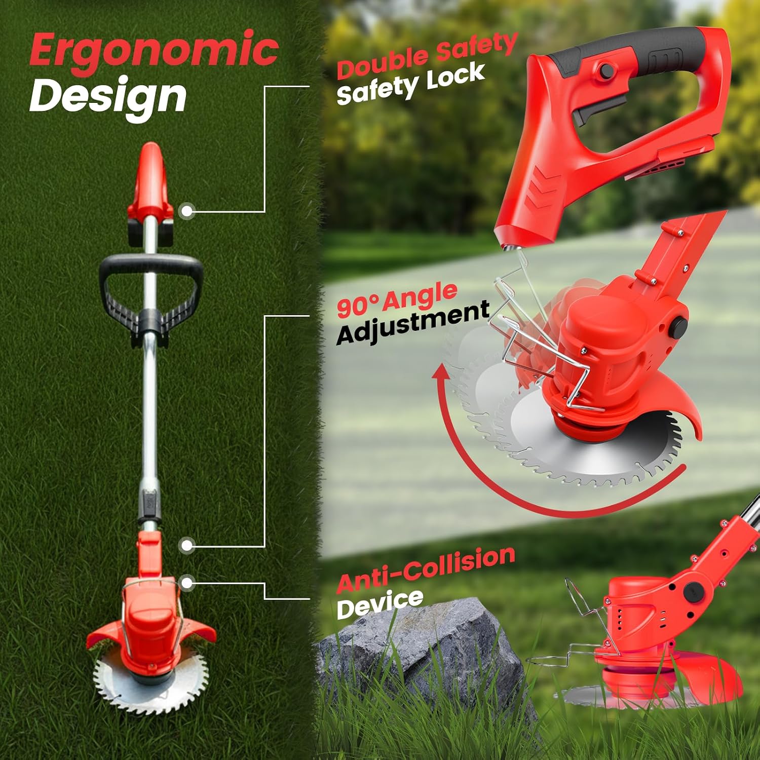 Detalle 2 de ALSO GO HG0077-RE(new4) Cordless 21V Weed Trimmer with Wheel and 2 Batteries