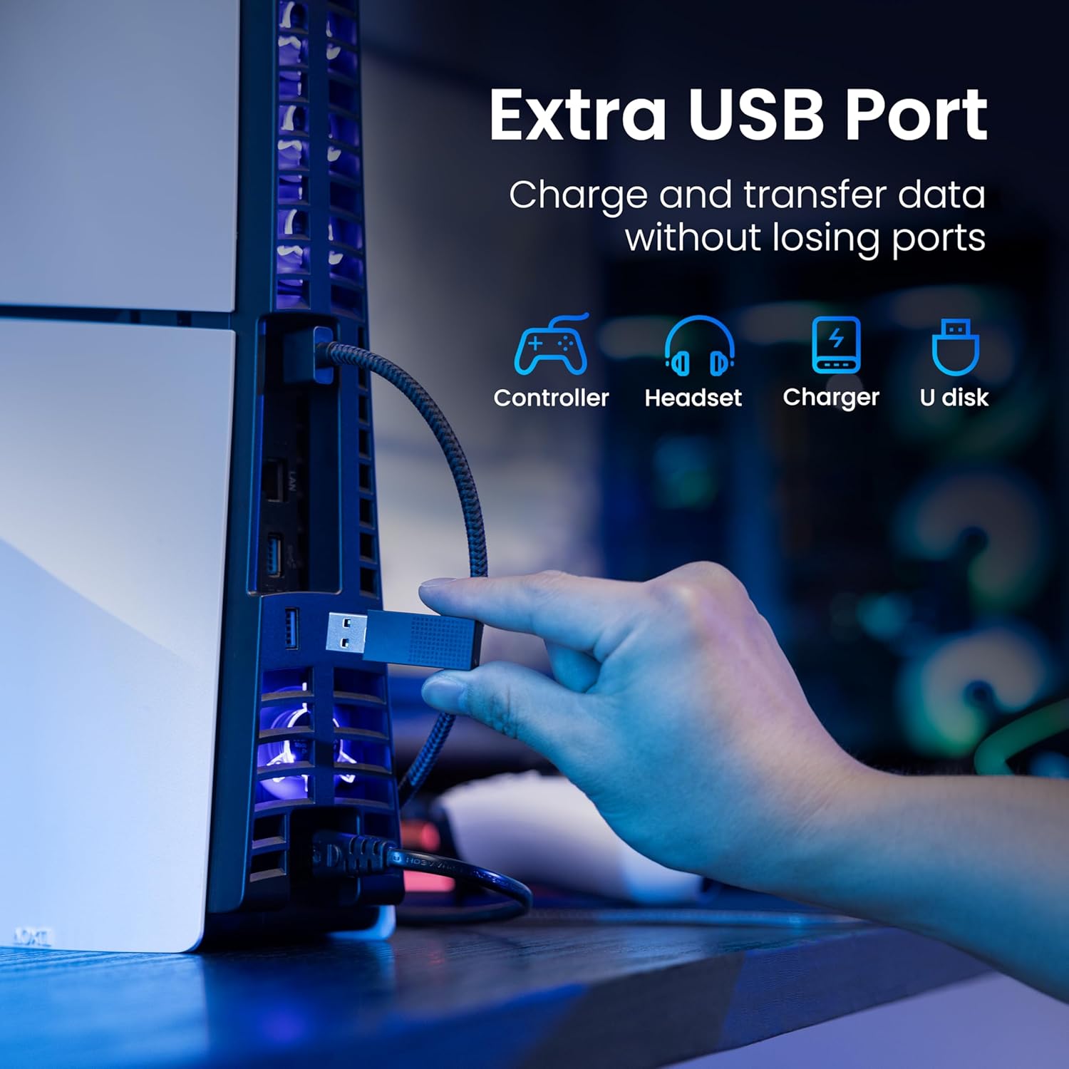 Thumbnail 6 de KIWIHOME Cooling Fan for PS5 Slim: Four-Headed, Quiet Cooling with USB 3.0 Pass-Through