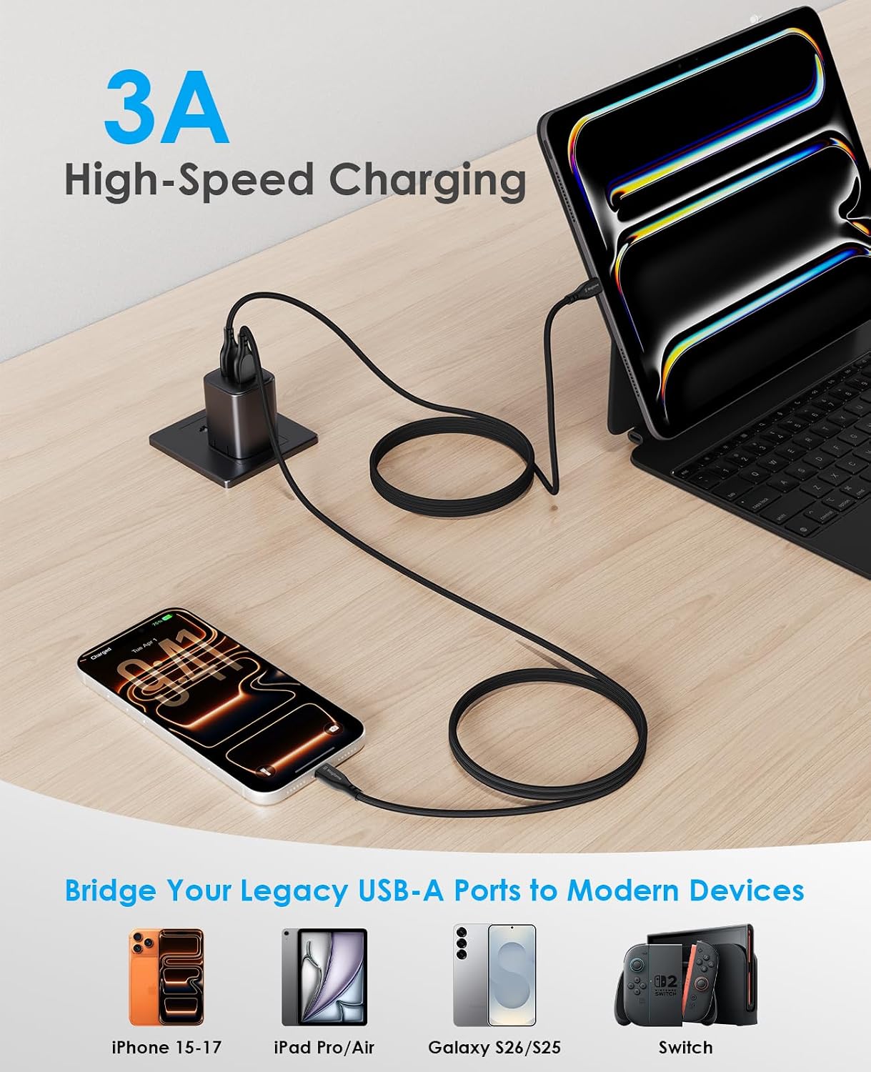Thumbnail 3 de Magtame Magnetic USB A to USB C Cable Coiled 27W (3.3ft/1M) — Self-Winding, Tangle-Free Charging