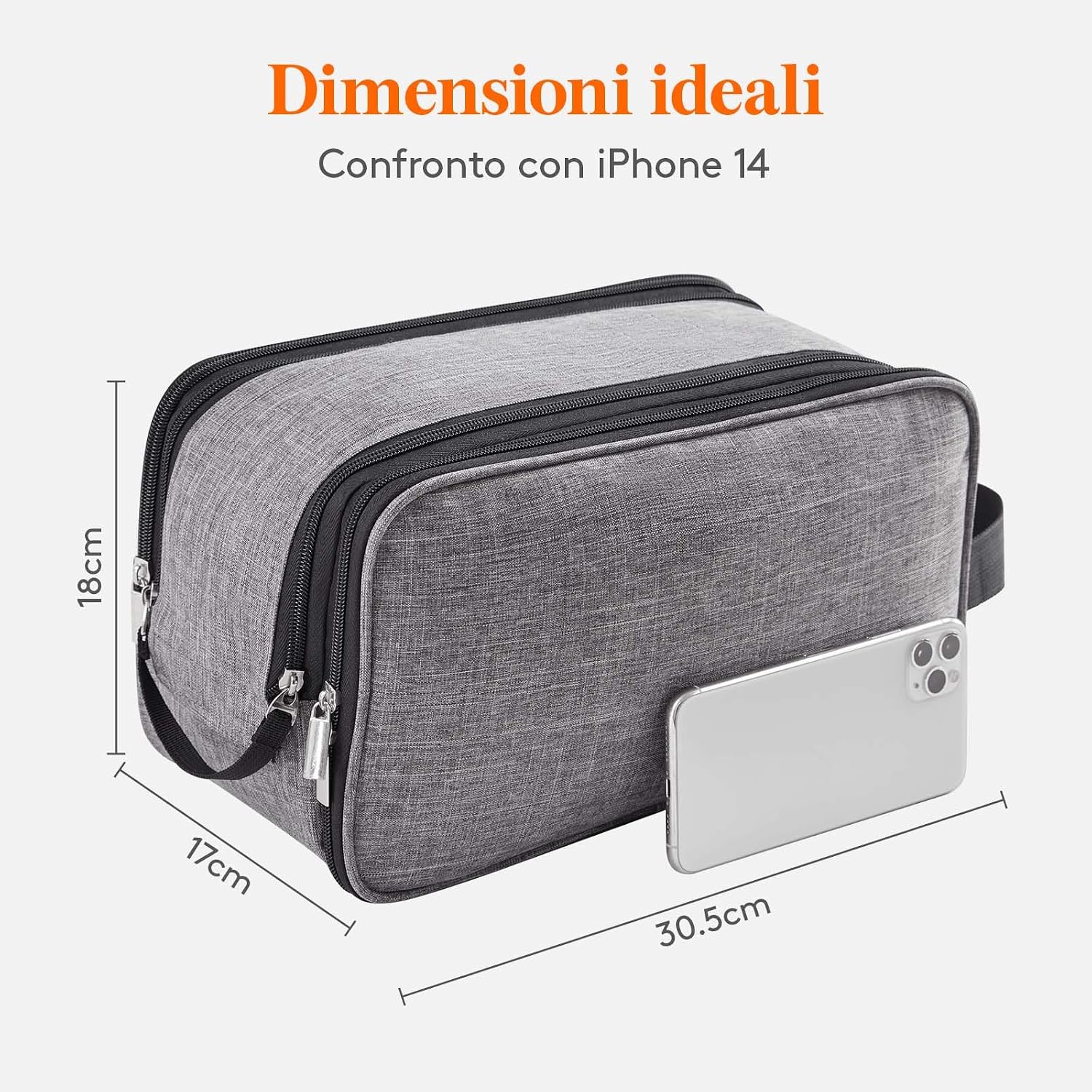 Detalle de Lifewit Beauty Case da Uomo grande grigio con doppia cerniera e scomparti idrorepellenti