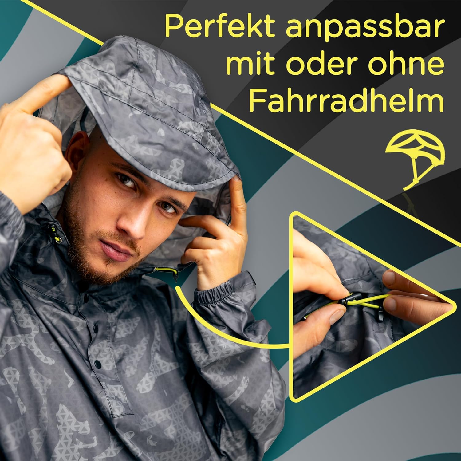 Detalle de Jubi Regenponcho Herren – 100% recyceltes Polyester, wasserdicht, leicht und nachhaltig