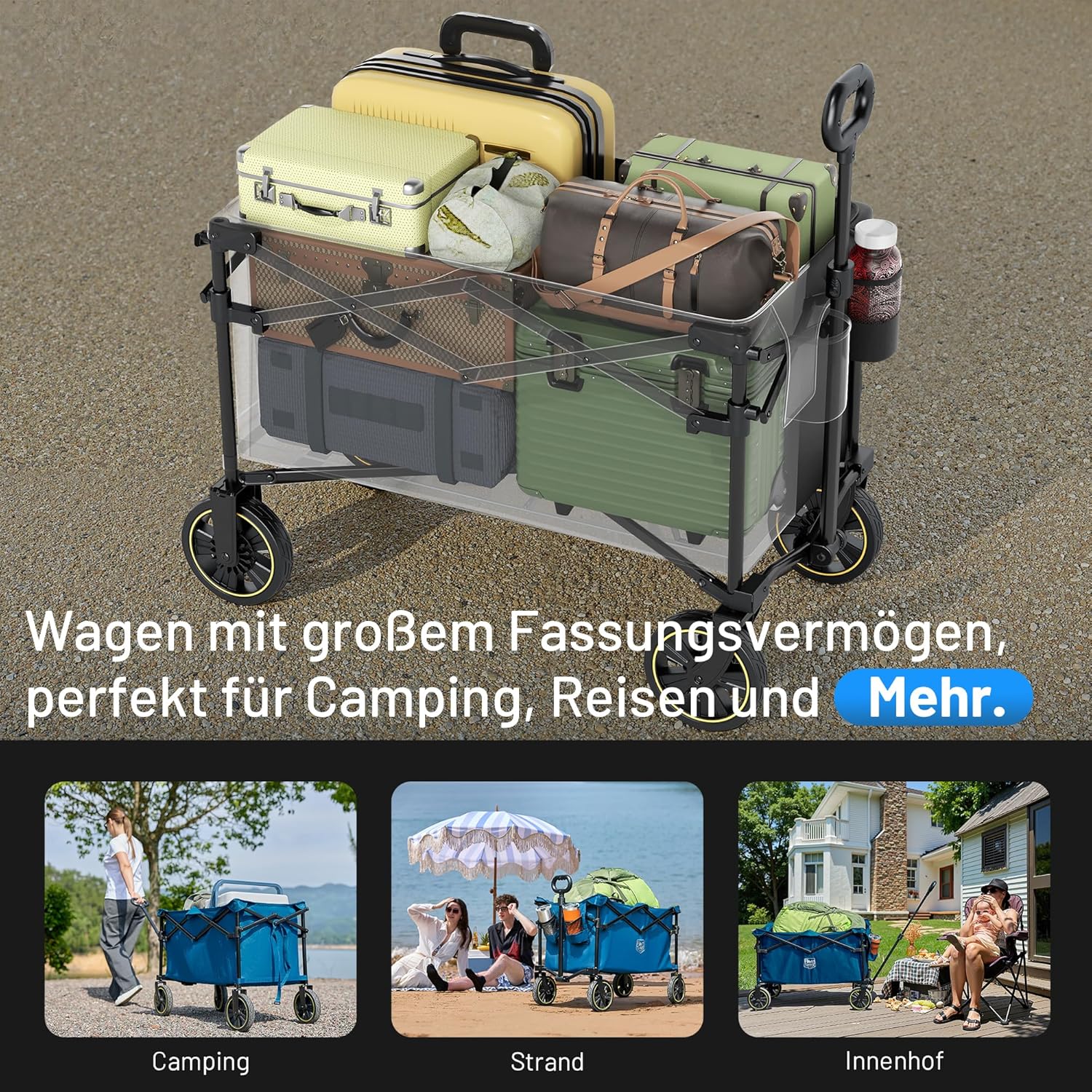 Thumbnail 5 de TIMBER RIDGE Bollerwagen faltbar 200L mit Getränkehalter, verstellbarem Griff und 100 kg Traglast