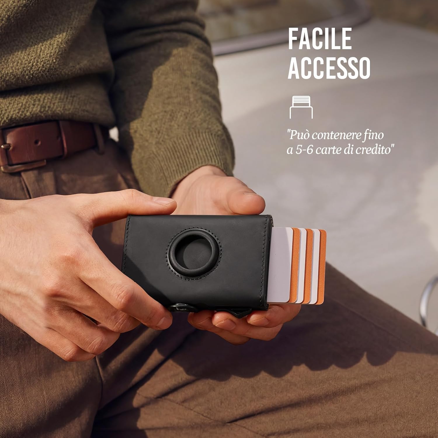 Thumbnail 3 de YESIIW Portafoglio Uomo slim per 12 carte con protezione RFID e alloggio per Apple AirTag (nero)