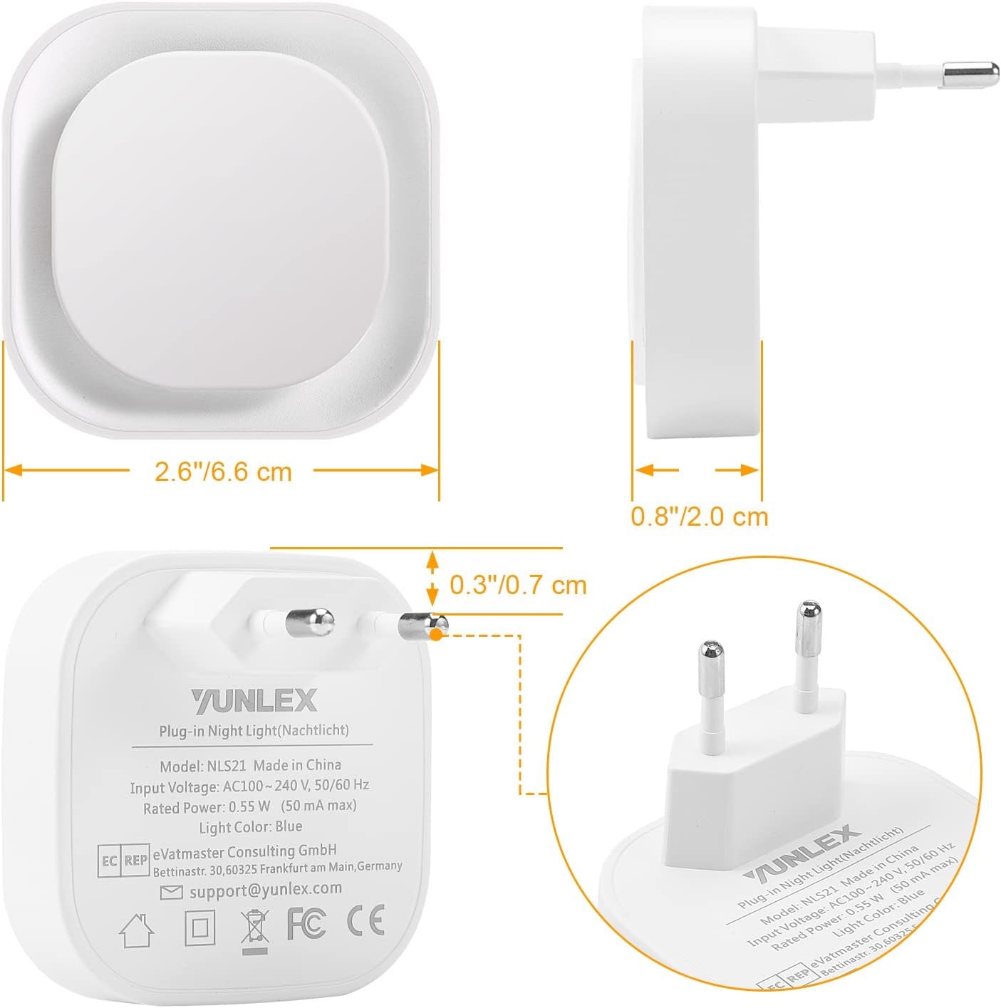 Thumbnail 6 de Lot de 2 veilleuses LED YUNLEX avec capteur crépusculaire et variateur à 3 niveaux (Azur)
