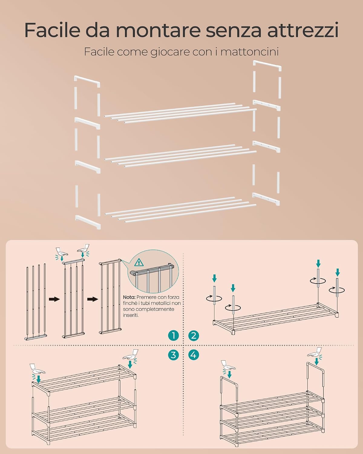Thumbnail 6 de SONGMICS LSA303W03 scarpiera a 3 ripiani in metallo, 30 x 92 x 55 cm (verticale o capovolta), impilabile