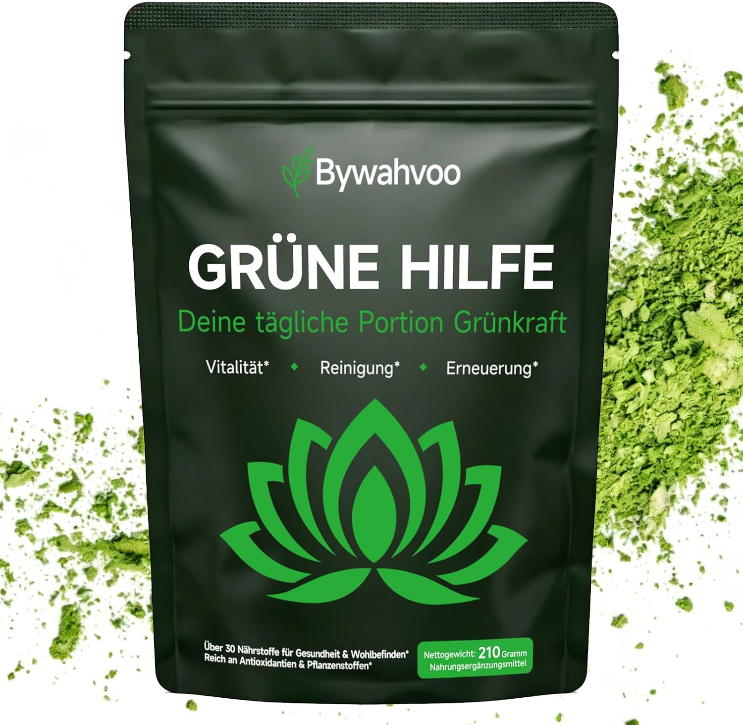 Grünes Superfood Pulver 210g – Vegan Greens Mix mit Matcha, Spirulina, Gerstengras & Heidelbeere
