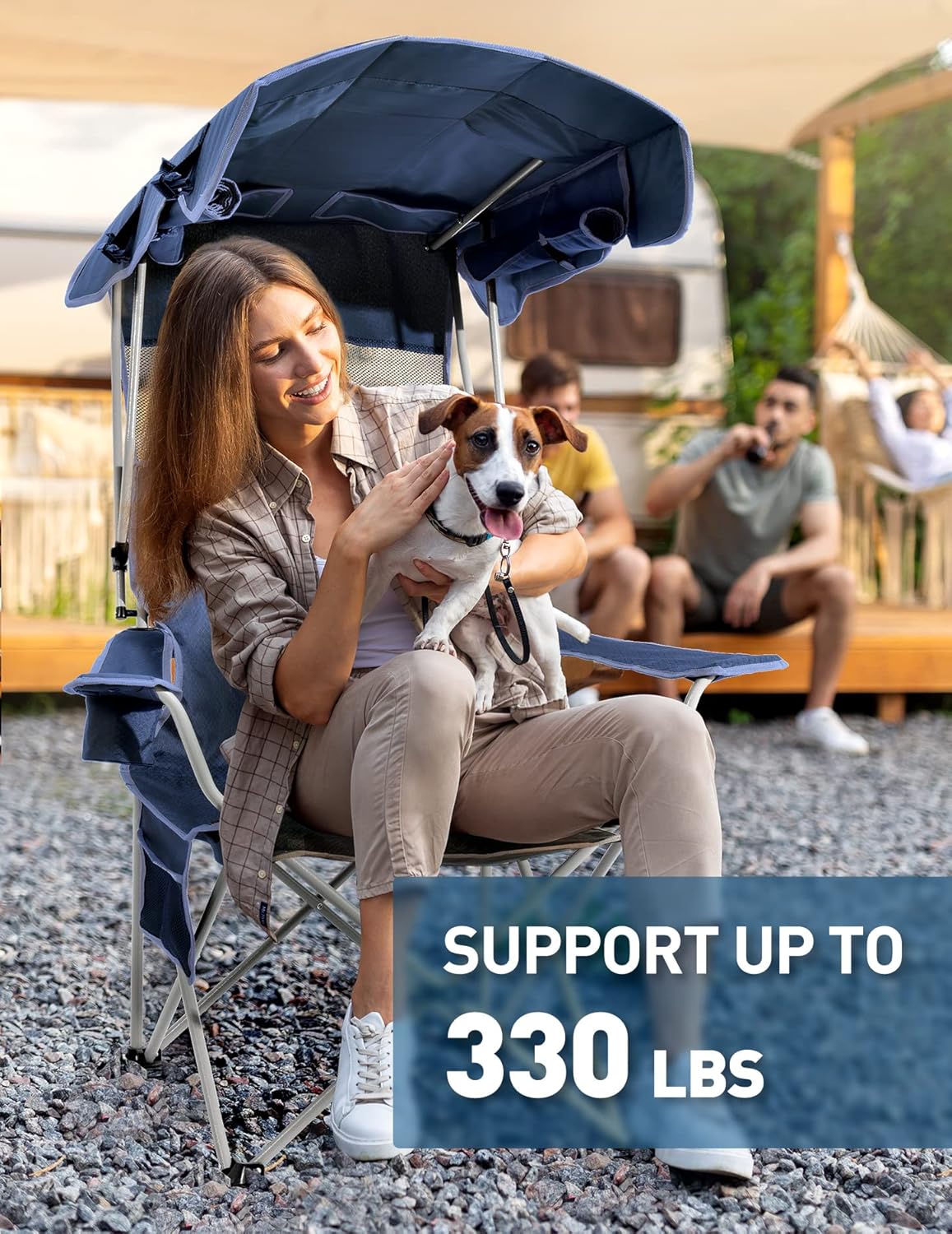 Detalle de Docusvect Beach Chair with Canopy Shade (Folding Camping Chair with Cup Holder) – Up to 330 LBS