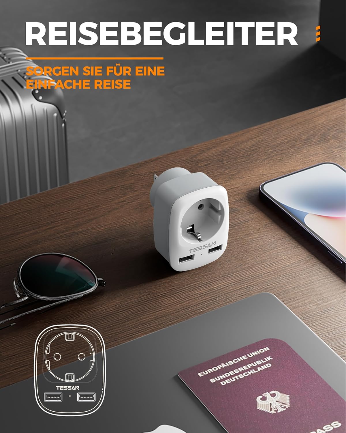 Thumbnail 5 de TESSEN Reiseadapter USA 3 Stück