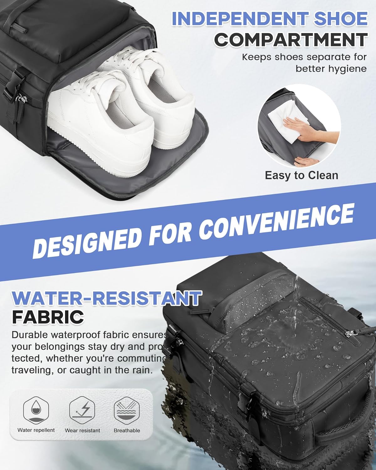 Thumbnail 3 de WONHOX Large Travel Backpack (Carry-on Approved) for Laptop, Shoes & Wet Items