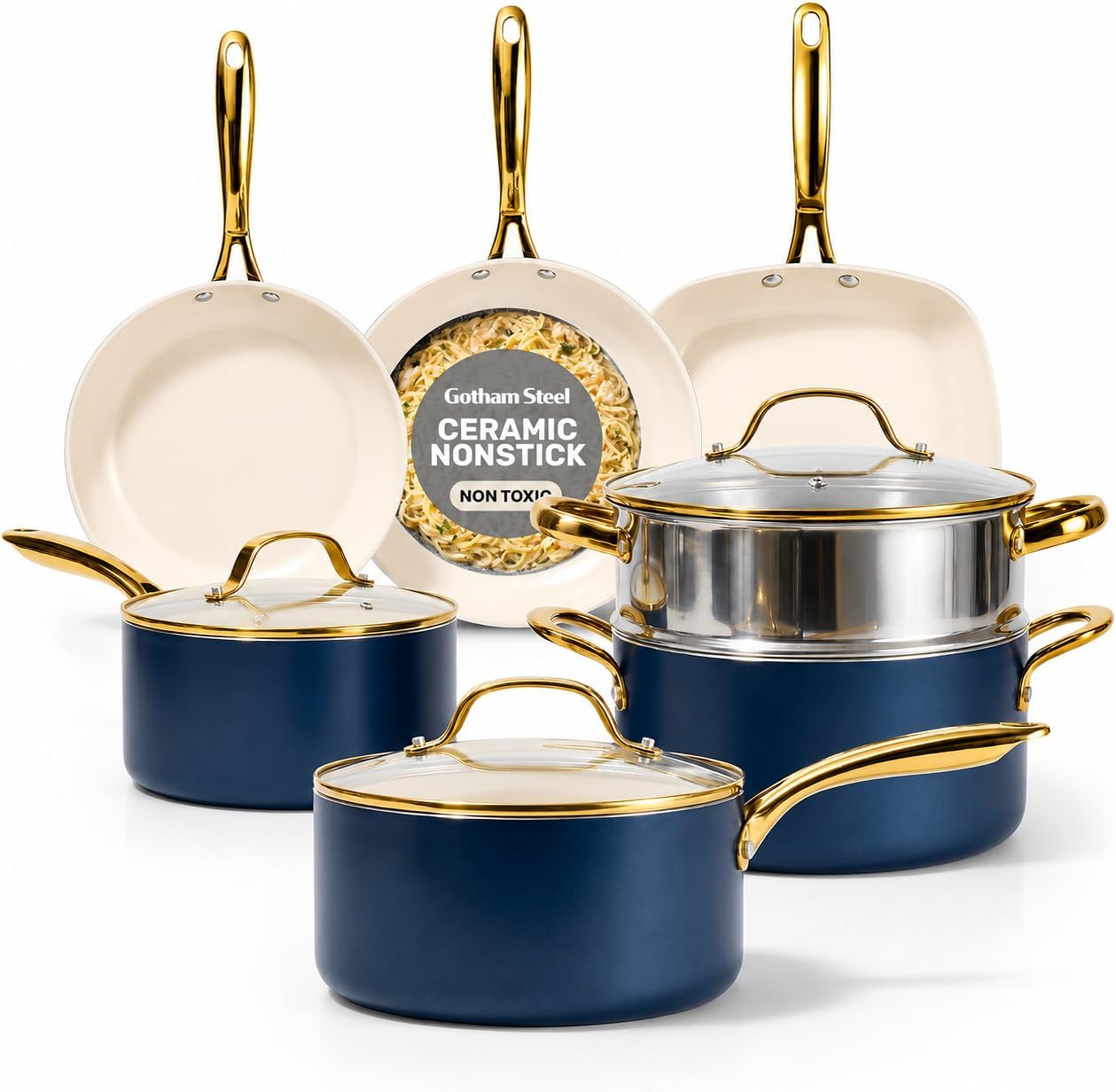 Detalle de Gotham Steel Gold Collection 12-Piece Nonstick Ceramic Cookware Set