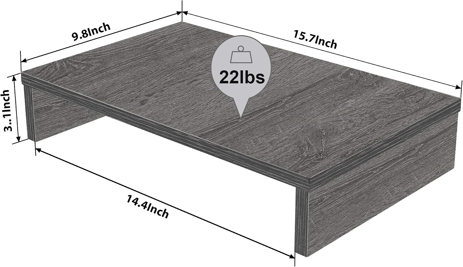 Thumbnail 3 de Bestier 15.7-Inch Wood Monitor Riser, Grey Desk Shelf, 10 kg Capacity