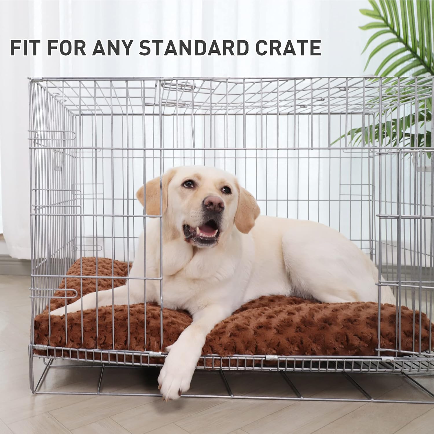 Detalle de KSIIA GD005 Large Dog Crate Bed, 4-Inch Plush Velvet Mat, Brown