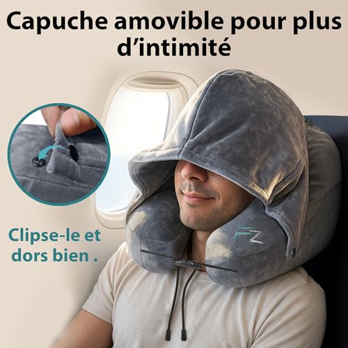 Detalle 1 de FLOWZOOM AIR coussin de voyage gonflable à capuche, taille L, forme en H