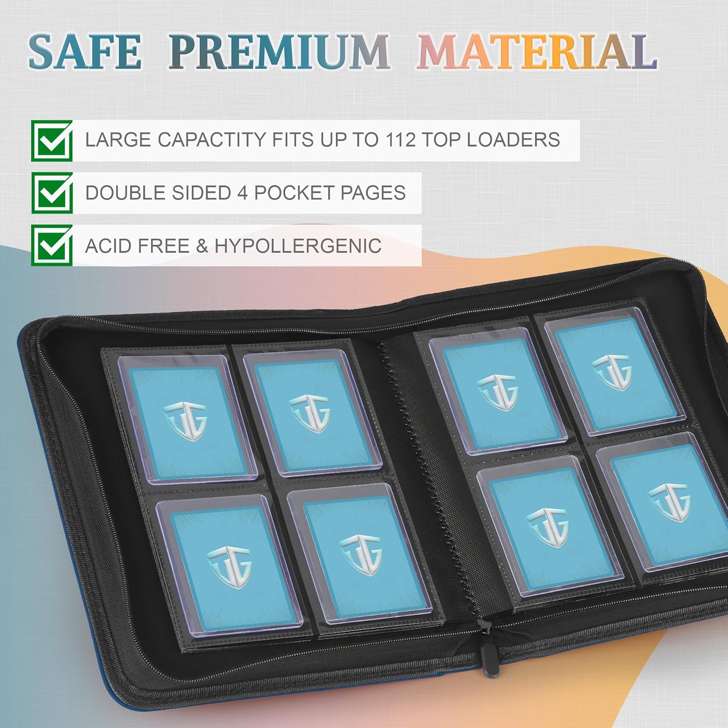 Thumbnail 2 de TCGUARD Toploader Sammelkarten-Album für 112 Toploader (Blau) – 4-fach Binder mit Hüllen für 3x4" Rigid Cards