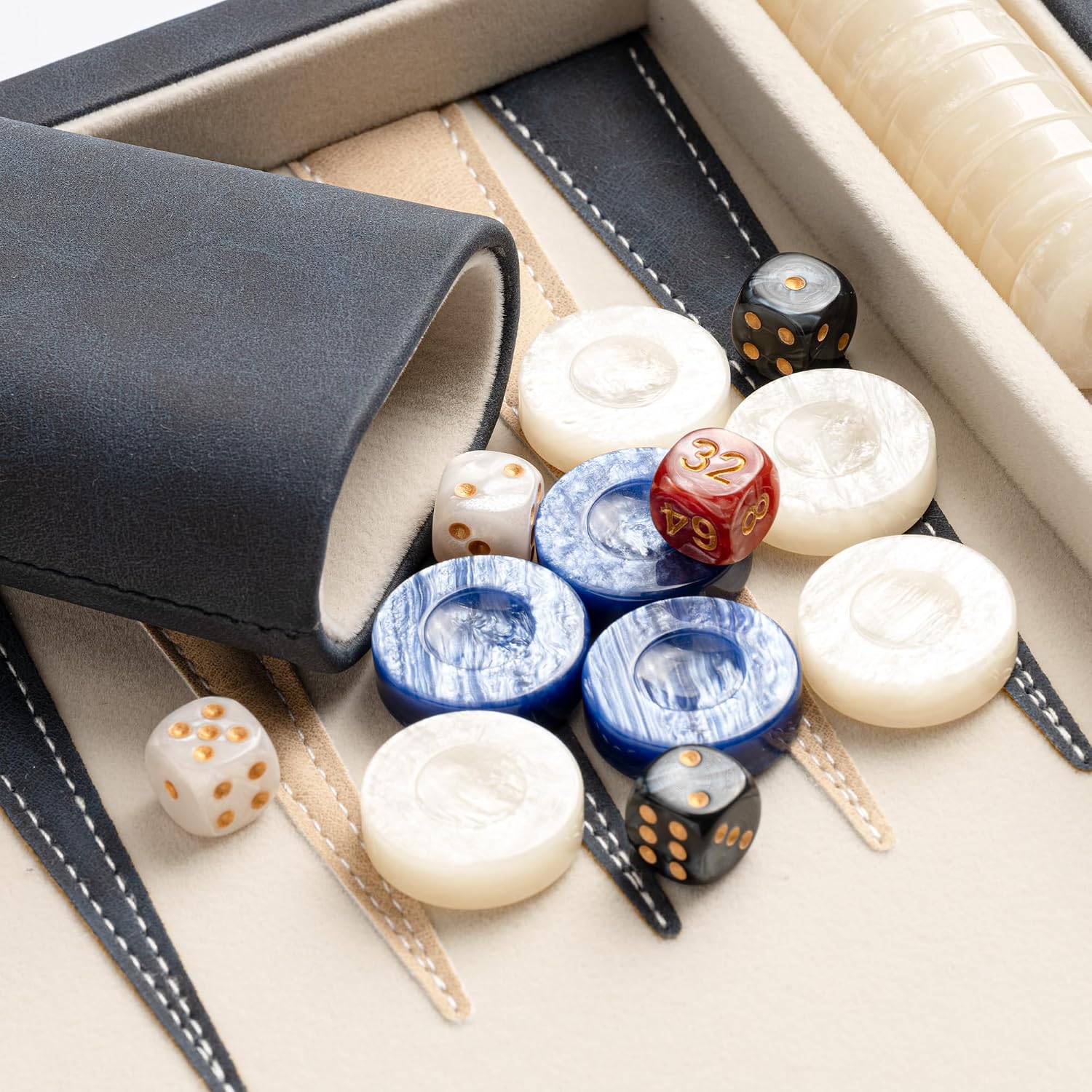 Thumbnail 6 de Lingle 15-inch Backgammon Set for Adults with Folding Faux Leather Case (Blue)