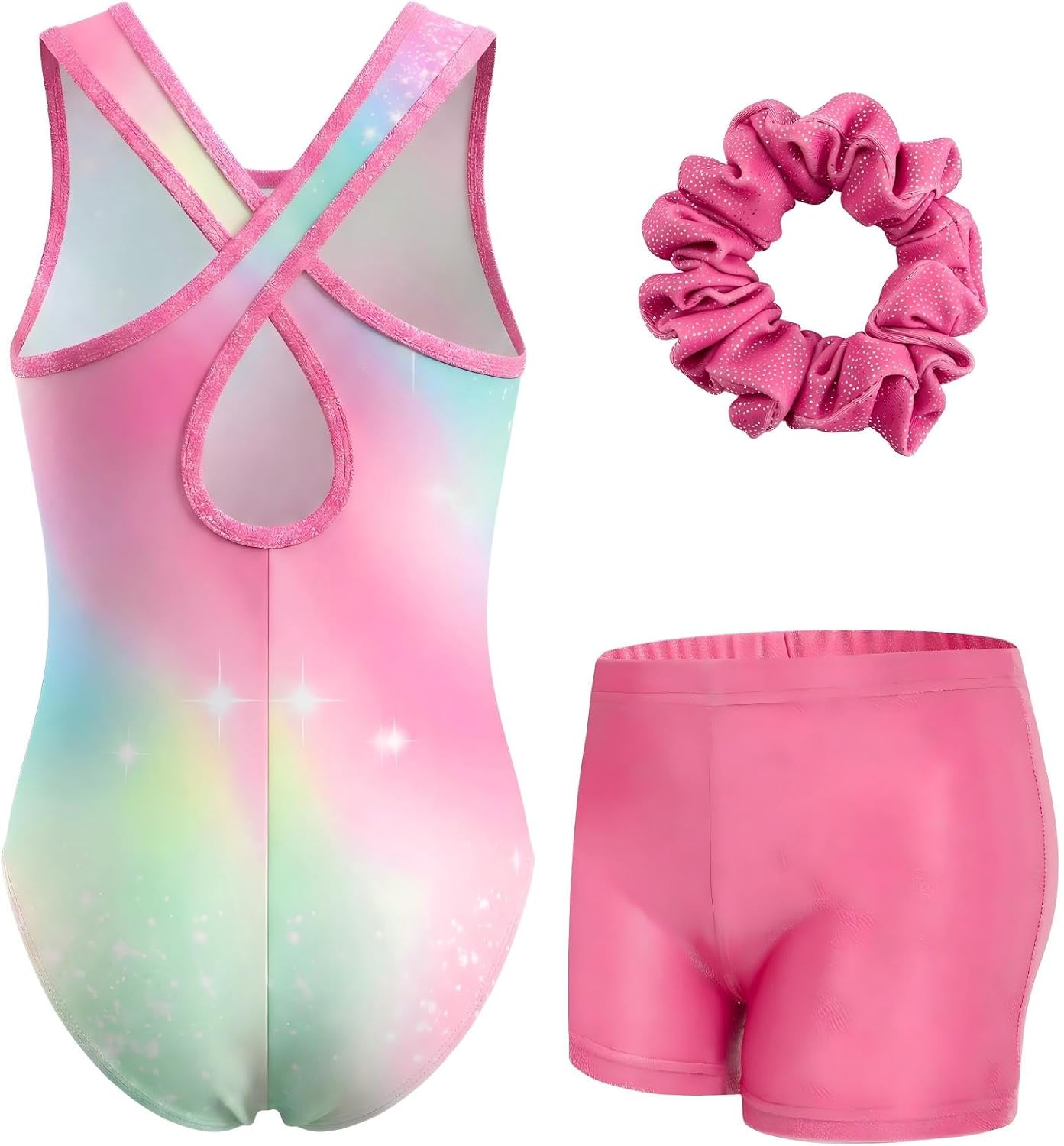 Detalle de JiAmy turnpakje voor meisjes, mouwloos met glitter, shorts en ruguitsparing