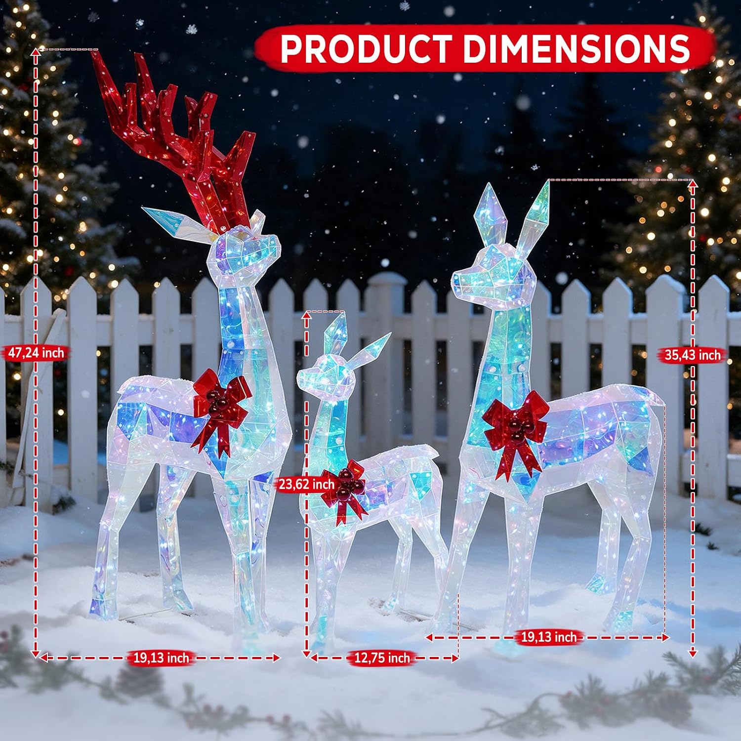 Detalle de Hykolity Lighted Christmas Reindeer Set, 3-Piece