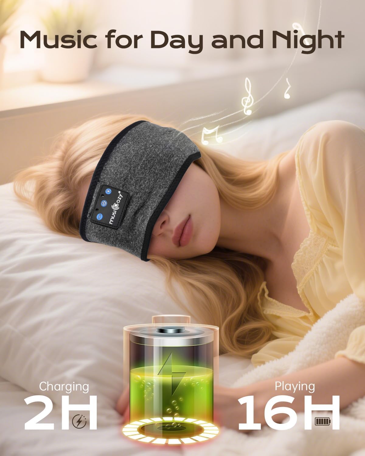 Detalle de MUSICOZY Schlafkopfhörer mit Bluetooth 16 Std