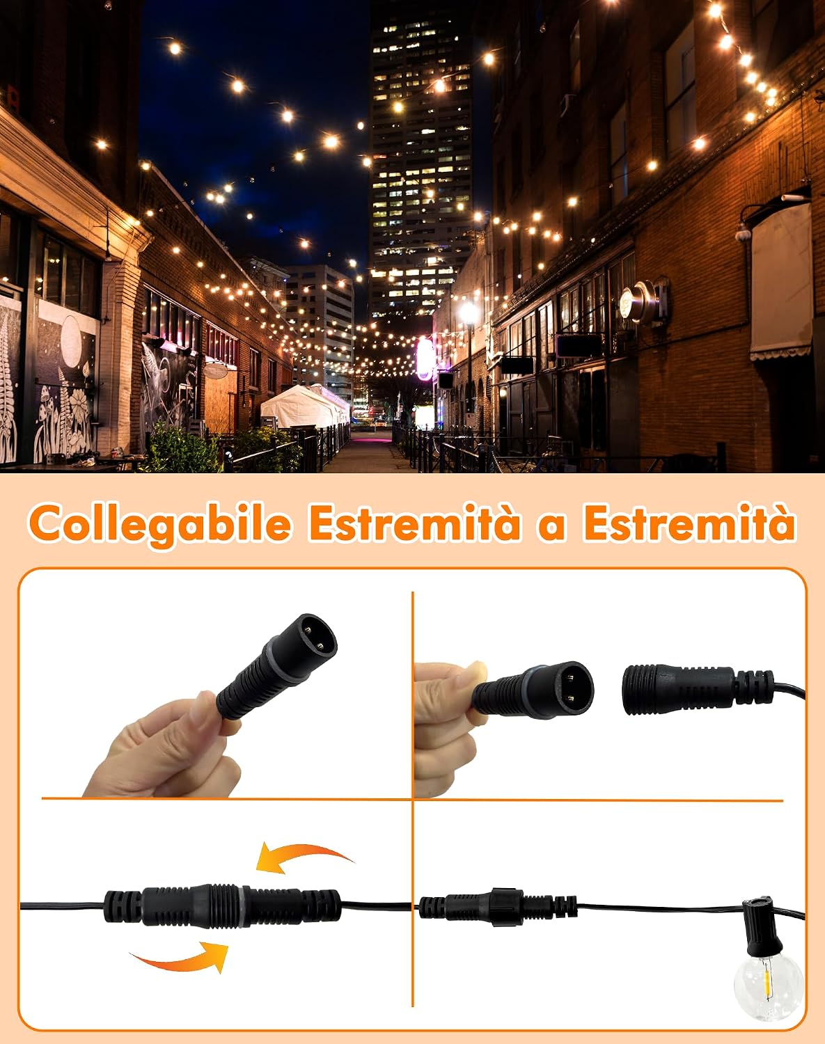 Detalle de ROVLAK Catena Luminosa Esterno 12M con 18+3 LED G40 IP44, luce calda 2700K per giardino e terrazza