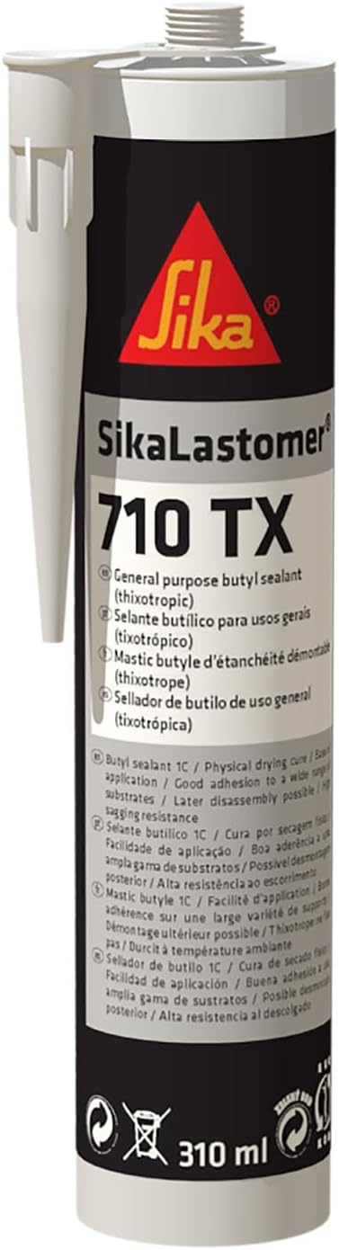 SikaLastomer 710 TX Blanc – Mastic pâteux butyle pour joints d’étanchéité démontable (310 ml)