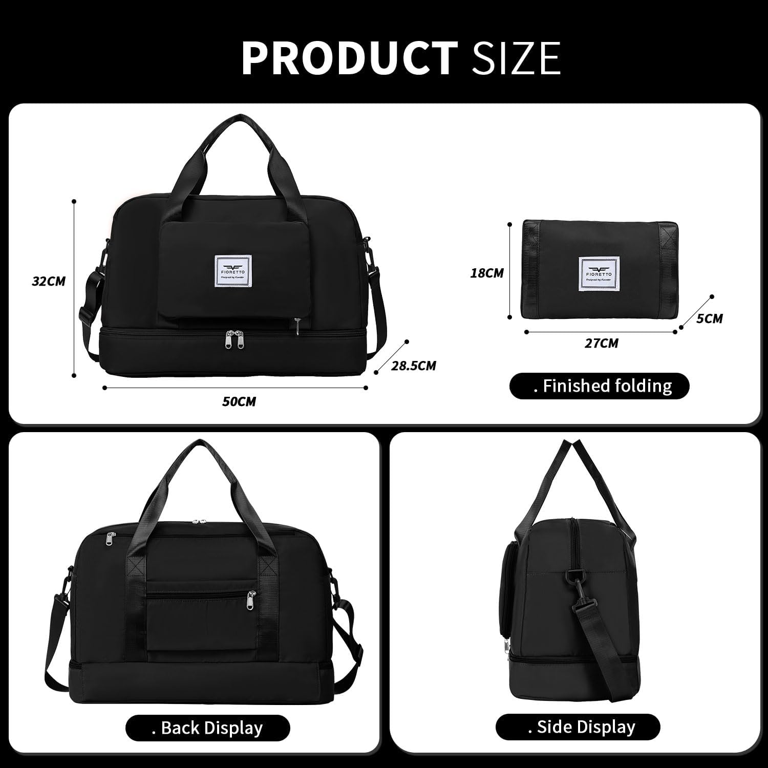 Detalle de Fioretto women’s foldable weekend bag with wet pocket and shoe compartment (45L)