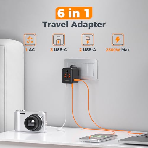 Detalle de TESSAN Universal Travel Adapter: 6-in-1 with 2 USB A and 3 USB C (Worldwide)