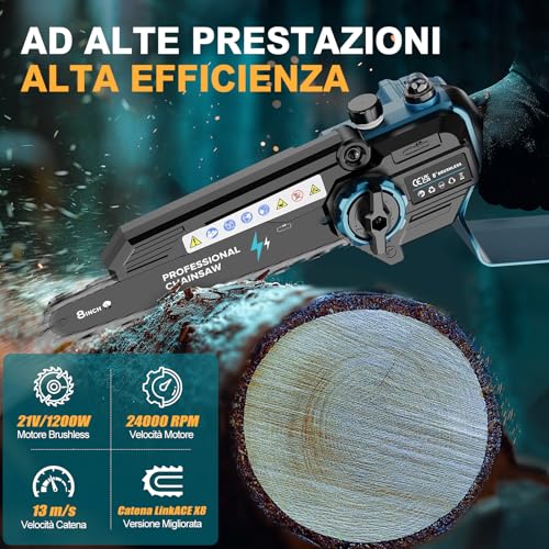 Detalle 2 de Mini Motosierra Batería 8" de RINOXAR: potencia sin cable y dos baterías para poda y bricolaje
