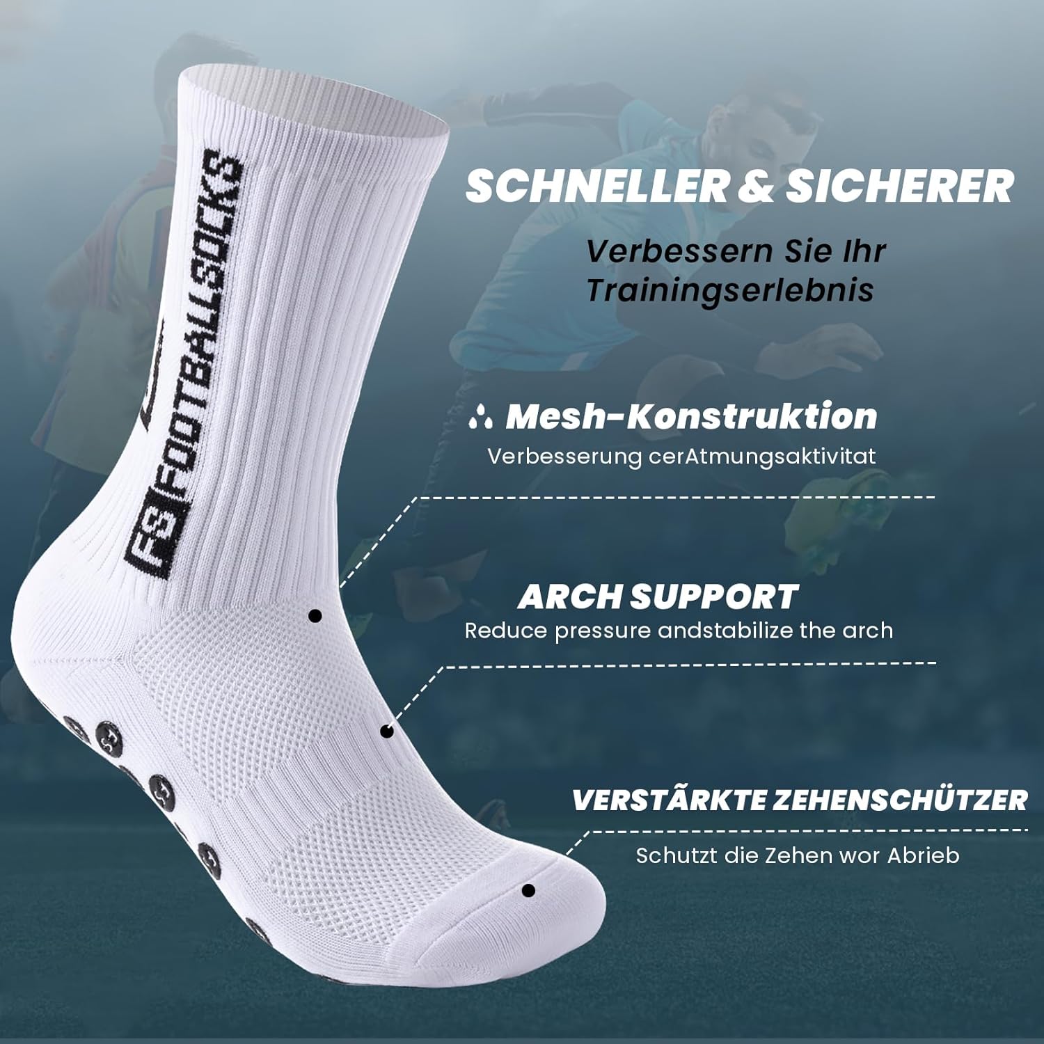 Thumbnail 2 de Werfunee 3 Paar Fußballsocken mit Anti-Rutsch-Grip für Herren & Damen