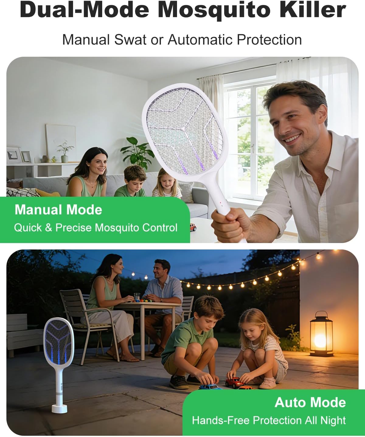Detalle de URSICO Electric Fly Swatter 4800V / 2-in-1 Bug Zapper: Rechargeable Mosquito Killer for Indoor and Outdoor Use