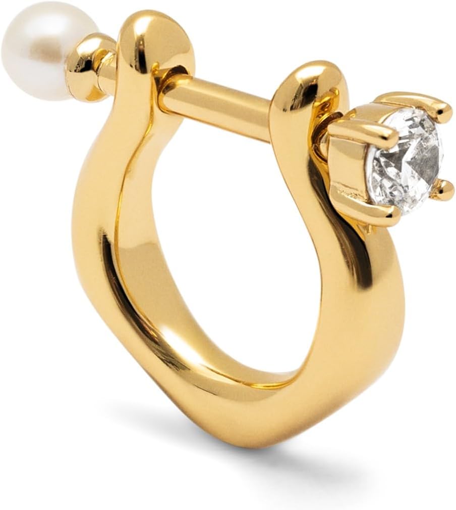 SINGULARU Boucle d’Oreille Unique Pearl et Spark – plaqué or 18 Kt et perle de culture