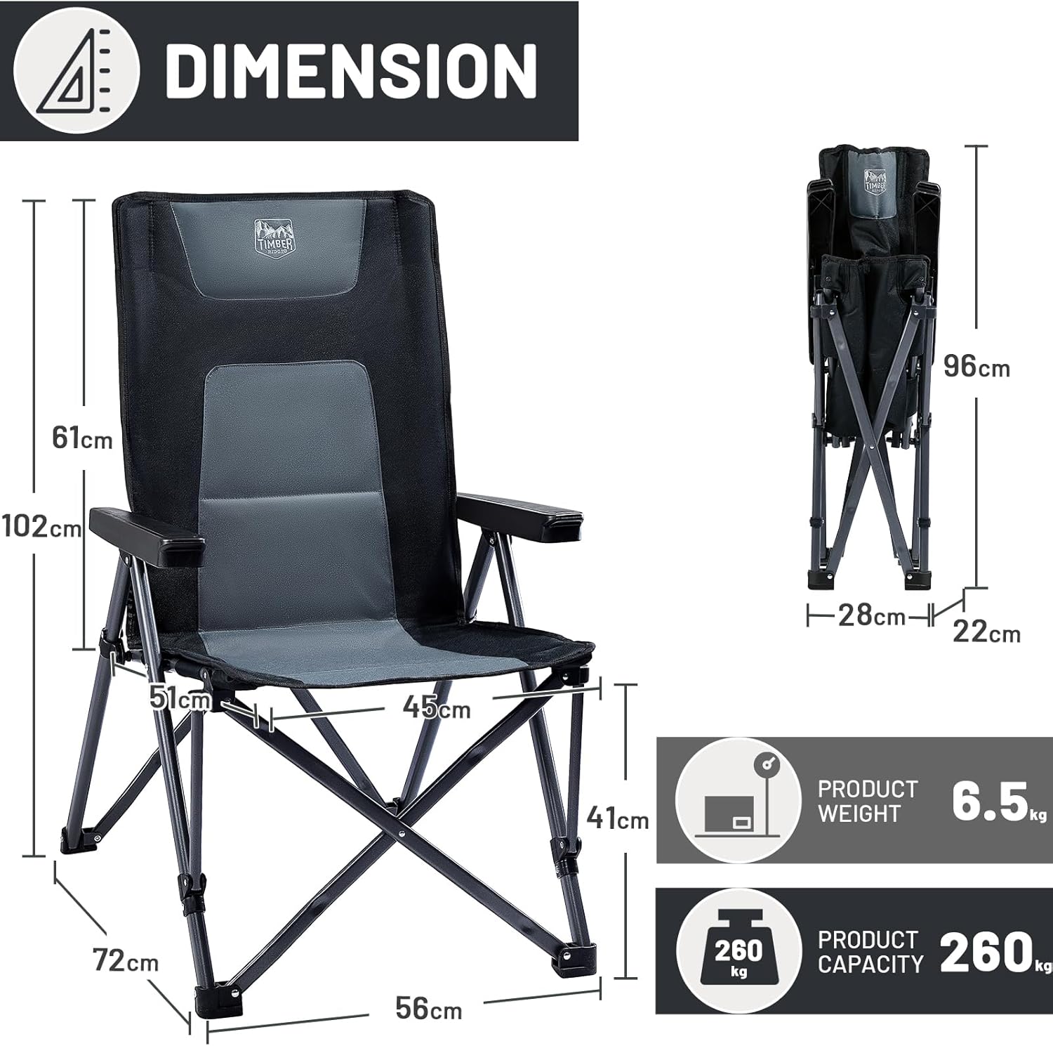 Thumbnail 2 de TIMBER RIDGE Heavy Duty Folding Camping Chair 260kg