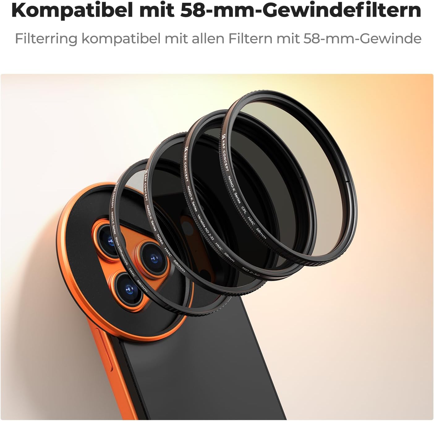 Thumbnail 6 de K&F CONCEPT Doppelseitiger magnetischer Filterclip für iPhone 17 Pro – kompatibel mit 58-mm Gewinde Filtern