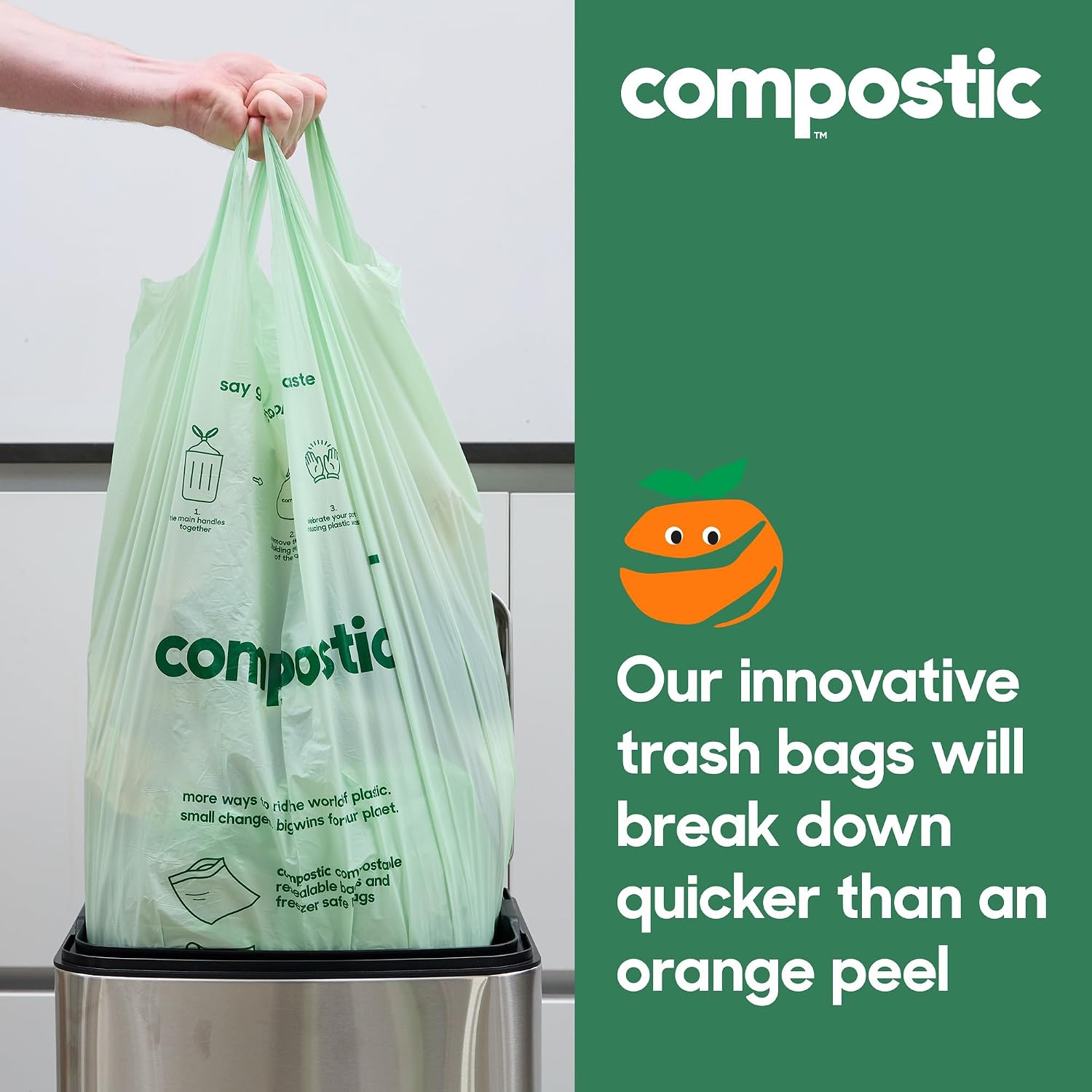 Thumbnail 4 de Compostic Compostable Trash Bags, 13 Gallon Tall Kitchen Starter Pack (50 Count) — Extra Strong, Home Compostable, Plant-Based, Unscented