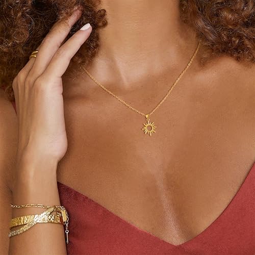 Thumbnail 3 de Tewiky Sun Pendant Necklace for Women, 14K Gold Plated Layered Sun Charm