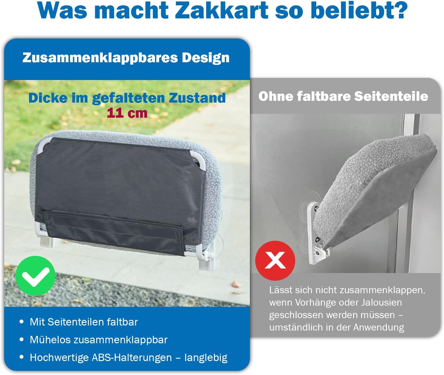 Detalle de Zakkart Faltbare Katzenhängematte fürs Fenster – Kabellos, waschbares Bett, robuster Metallrahmen (grau, groß)