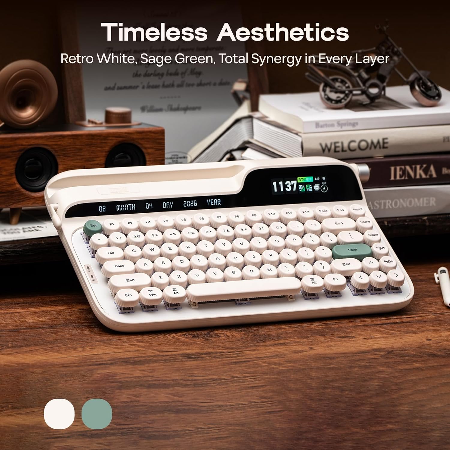 Thumbnail 4 de EPOMAKER Glyph Wireless Typewriter Retro Mechanical Keyboard (75% hot-swap) with Screen, Knob, Lever, and Round PBT Keycaps