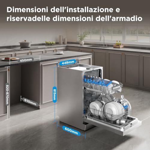 Detalle de Midea MFD45S200X.1-IT: lavastoviglie slim da 10 coperti con 8 programmi e lavaggio a basso consumo