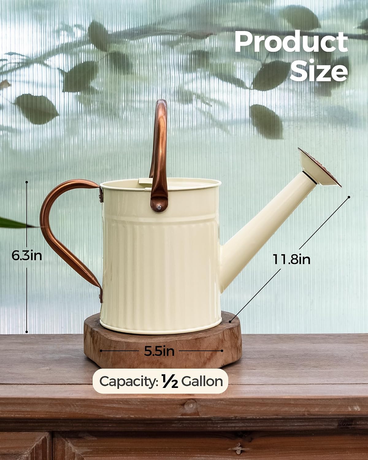 Detalle 2 de Bamworld 1/2 Gallon Stainless Steel Watering Can with Removable Spout – Creamy Bronze Finish