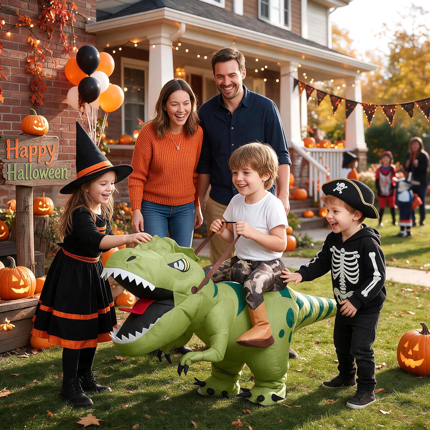 Detalle de Inflatable T-Rex Costume for Kids, Fan-Powered Polyester Halloween Suit