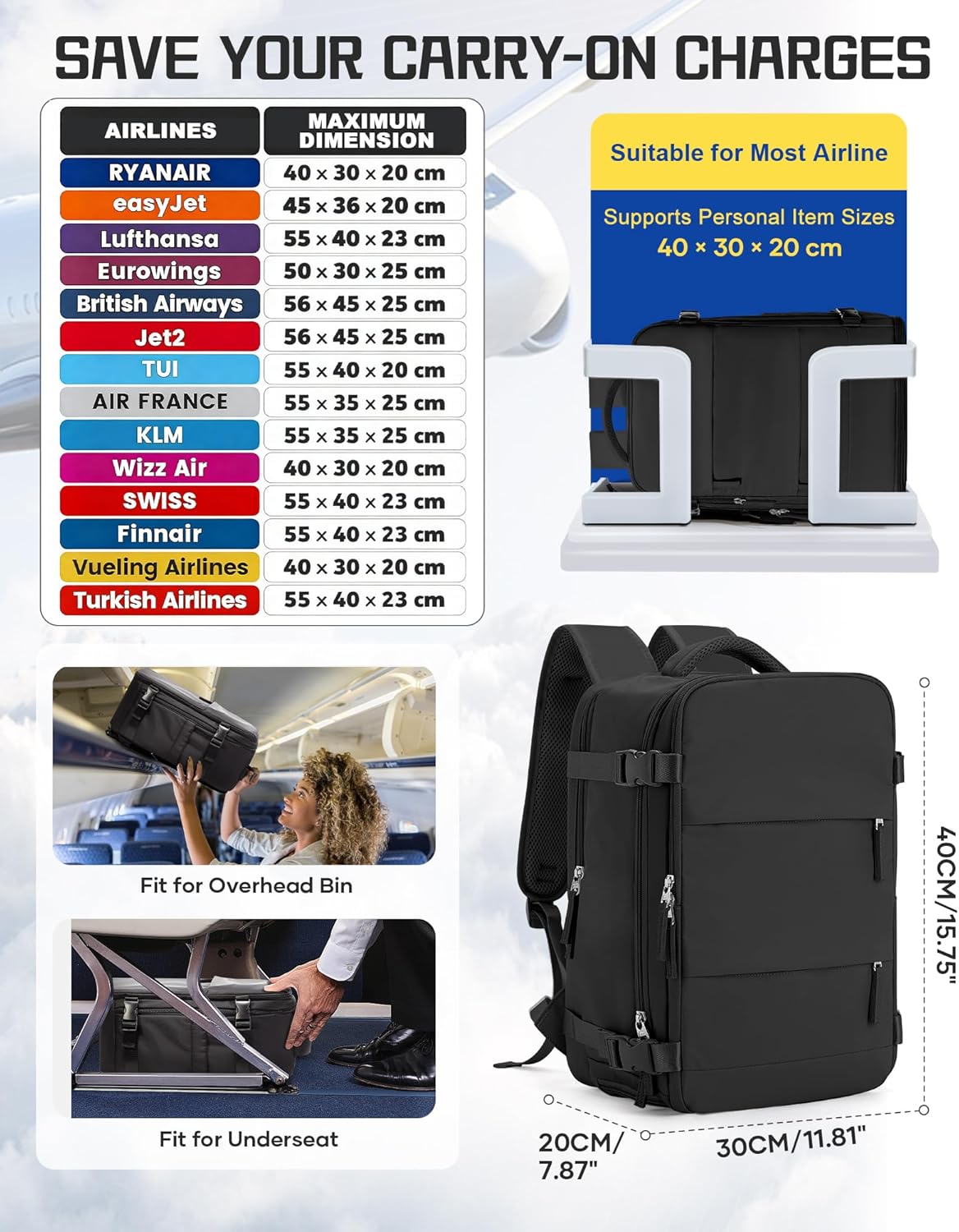 Thumbnail 1 de HPLQQ Mochila cabina Ryanair 40x30x20