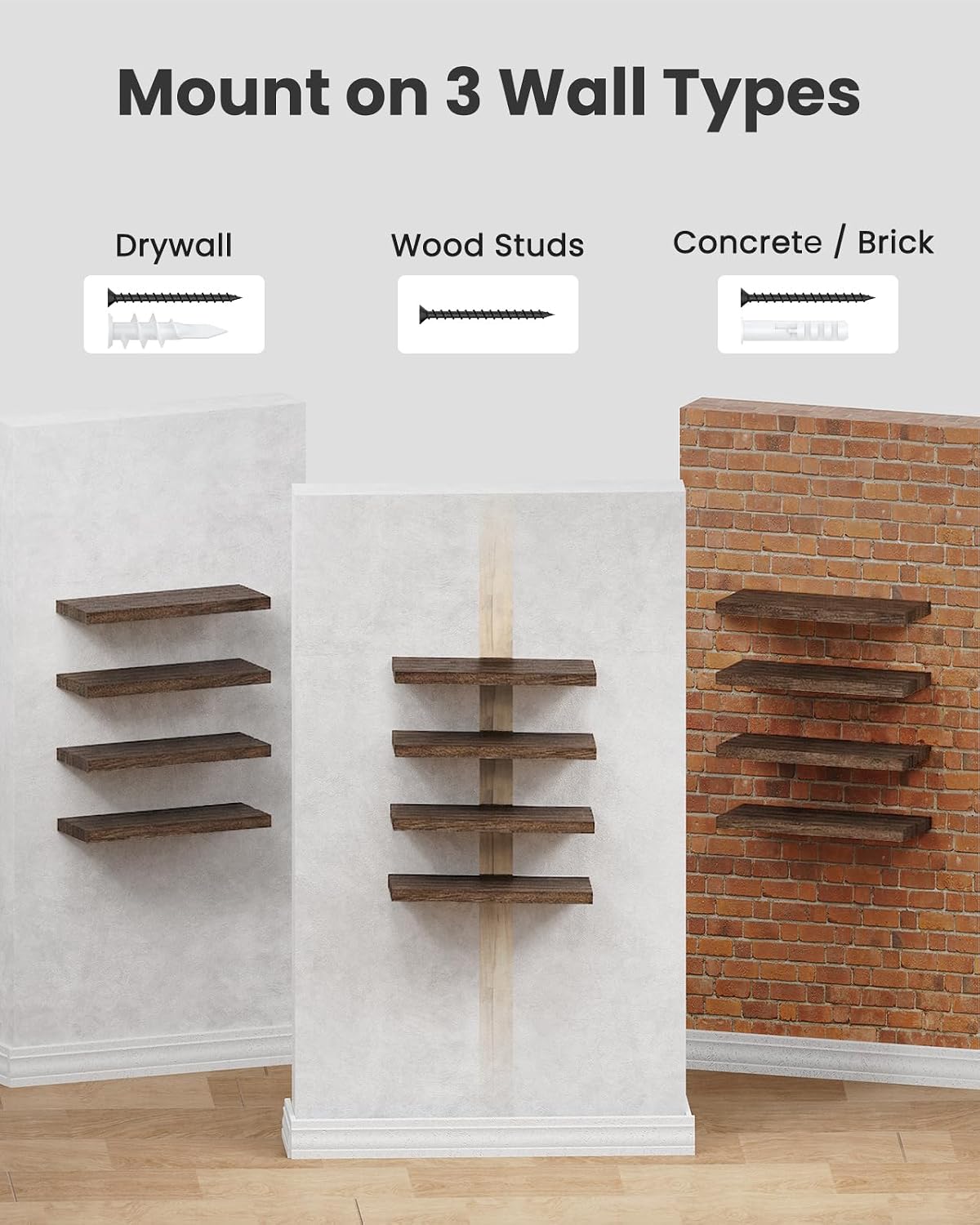 Thumbnail 4 de AMADA HOMEFURNISHING AMFS40BN Floating Shelves, 4-Piece Paulownia Wood Set