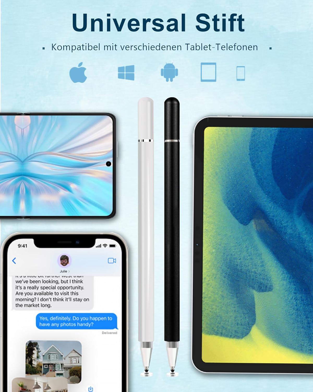 Thumbnail 1 de Tablet Stift 2-in-1: Universeller kapazitiver Stylus mit transparenter Scheibenspitze und Faserspitze