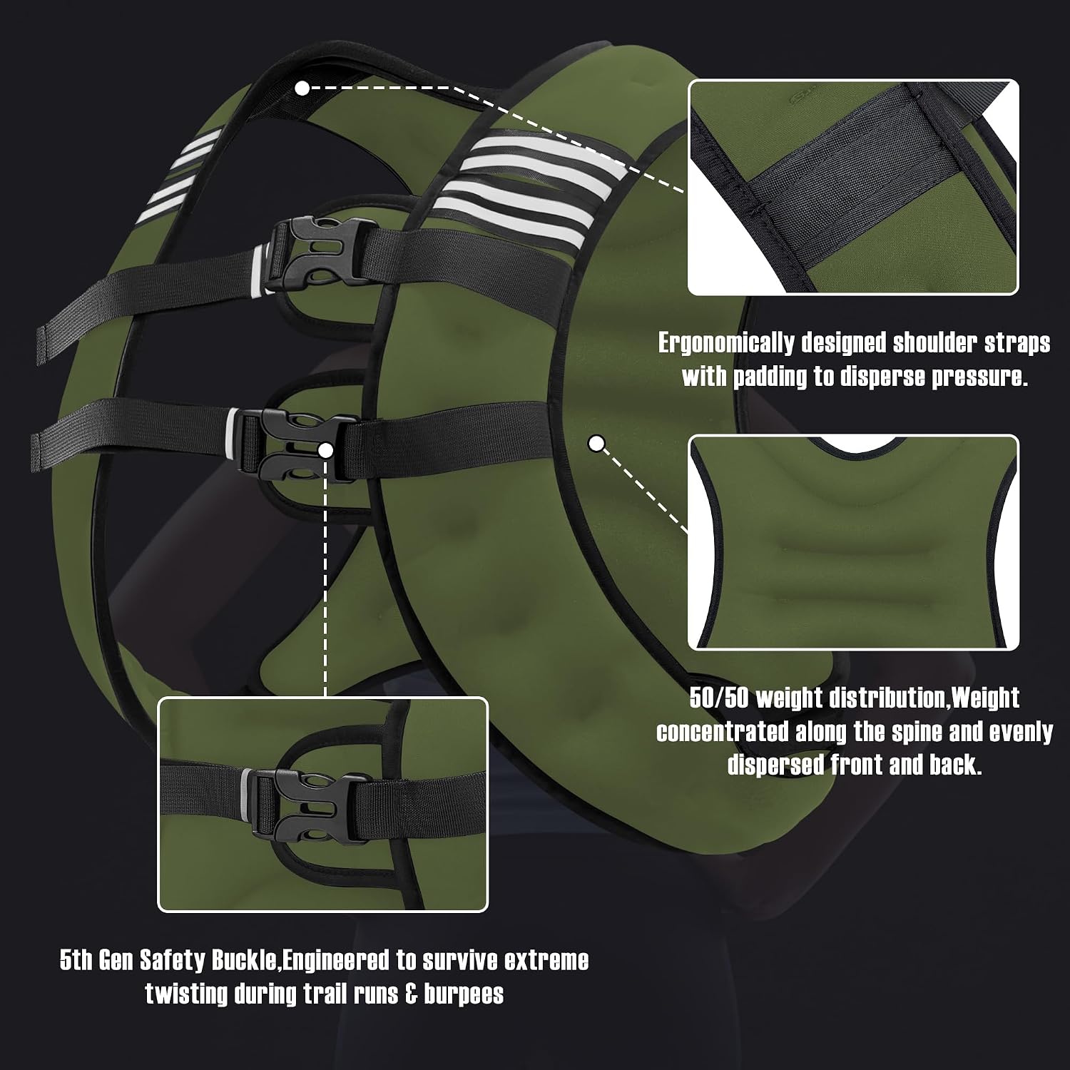 Detalle de NATURELUX 25 lb Weighted Vest with Reflective Strips and Adjustable Fit