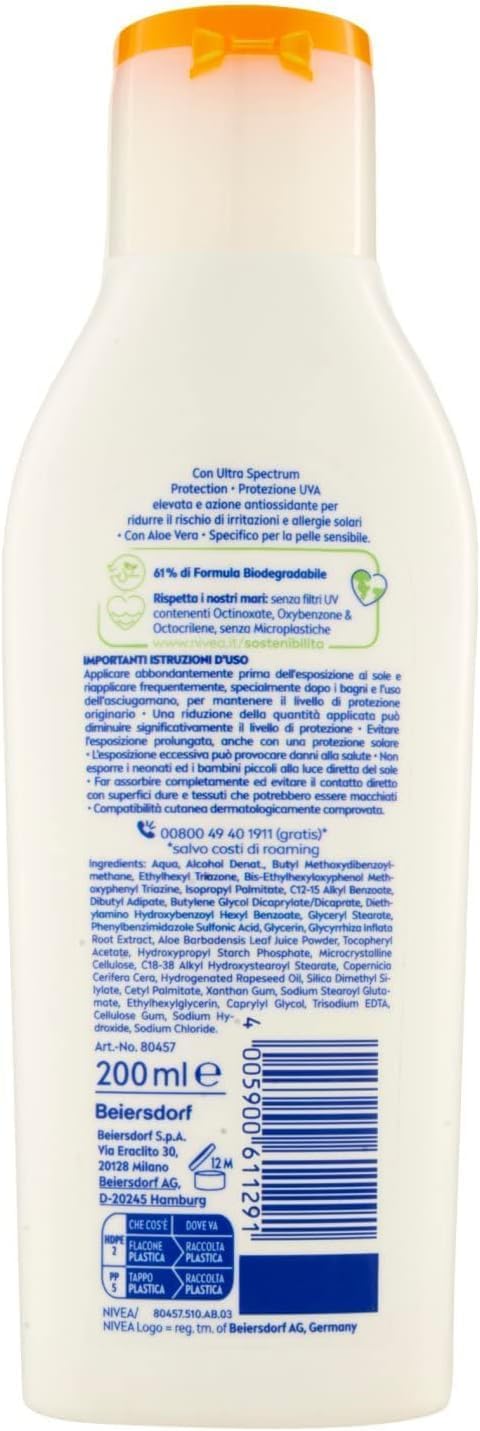 Detalle de NIVEA SUN Crema Solare Sensitive Immediate Protect FP50+ – 200 ml, Aloe Vera e Licocalcone