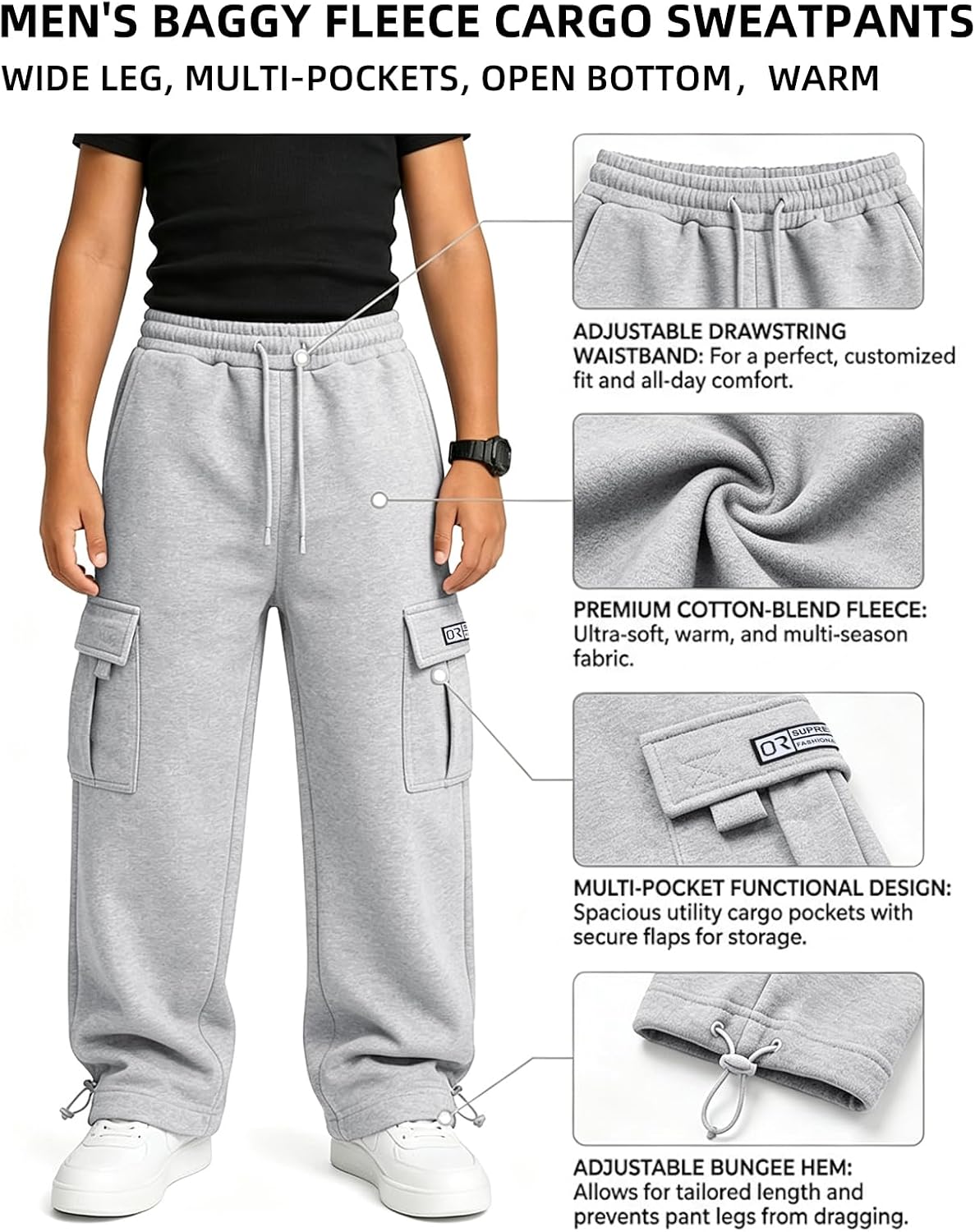 Detalle de Men’s Cargo Sweatpants, Polyester-Cotton Blend